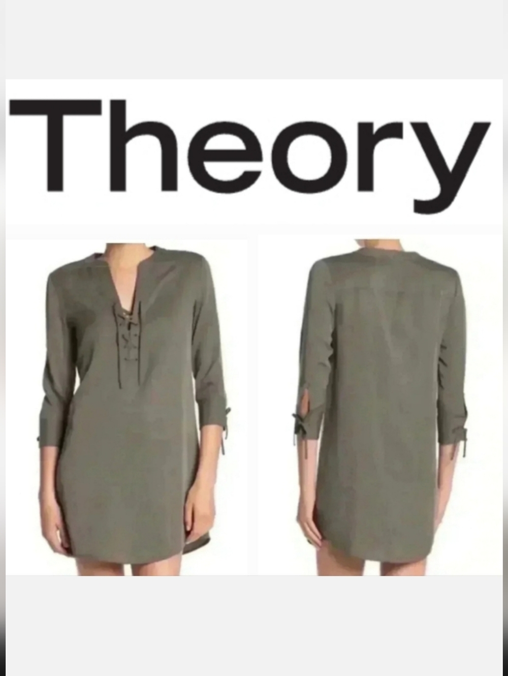 Theory Jullitah Lace Up Dress in Deep Sage Green Sz 10